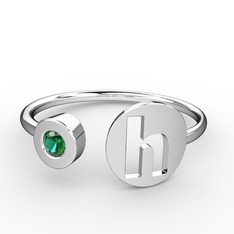 h Harfli Taşlı Yüzük - Yeşil kuvars 925 ayar gümüş yüzük #1htvzk3