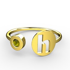 h Harfli Taşlı Yüzük - Peridot 925 ayar altın kaplama gümüş yüzük #1ql04w8