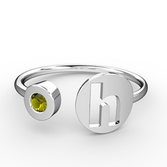 h Harfli Taşlı Yüzük - Peridot 14 ayar beyaz altın yüzük #hboxi6