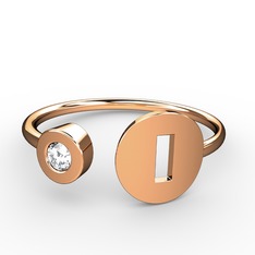 ı Harfli Taşlı Yüzük - Pırlanta 14 ayar rose altın yüzük (0.08 karat) #1burlih