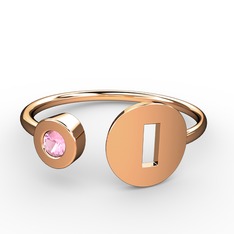 ı Harfli Taşlı Yüzük - Pembe kuvars 925 ayar rose altın kaplama gümüş yüzük #sgnkwn