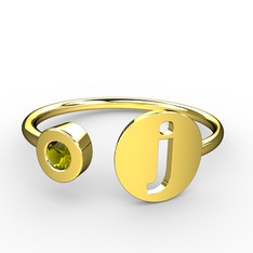 j Harfli Taşlı Yüzük - Peridot 925 ayar altın kaplama gümüş yüzük #15jap36