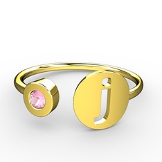 j Harfli Taşlı Yüzük - Pembe kuvars 18 ayar altın yüzük #1xqy0px