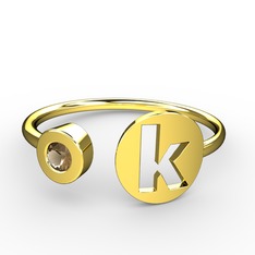 k Harfli Taşlı Yüzük - Dumanlı kuvars 18 ayar altın yüzük #1dryu9d