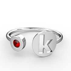 k Harfli Taşlı Yüzük - Garnet 18 ayar beyaz altın yüzük #yumnrj