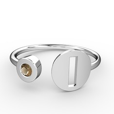 l Harfli Taşlı Yüzük - Dumanlı kuvars 14 ayar beyaz altın yüzük #xd7zsa