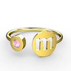 m Harfli Taşlı Yüzük - Pembe kuvars 18 ayar altın yüzük #1m1btal