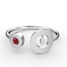 o Harfli Taşlı Yüzük - Kök yakut 8 ayar beyaz altın yüzük #12zrre