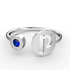 p Harfli Taşlı Yüzük - Lab safir 14 ayar beyaz altın yüzük #16q80em