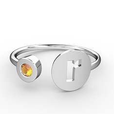 r Harfli Taşlı Yüzük - Sitrin 8 ayar beyaz altın yüzük #1n10q9q