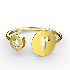r Harfli Taşlı Yüzük - Beyaz zirkon 18 ayar altın yüzük #1xizpum