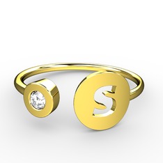 s Harfli Taşlı Yüzük - Beyaz zirkon 14 ayar altın yüzük #82bjok