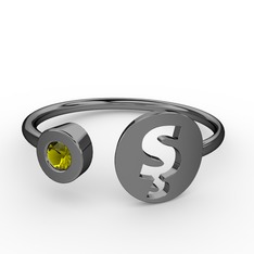 Peridot 925 ayar siyah rodyum kaplama gümüş yüzük
