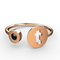 t Harfli Taşlı Yüzük - Siyah zirkon 14 ayar rose altın yüzük #gc7c9n