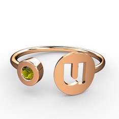 u Harfli Taşlı Yüzük - Peridot 925 ayar rose altın kaplama gümüş yüzük #1ikqeev