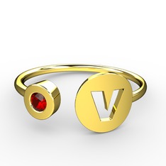 v Harfli Taşlı Yüzük - Garnet 14 ayar altın yüzük #102ilk9