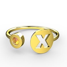 x Harfli Taşlı Yüzük - Sitrin 8 ayar altın yüzük #18t68ke
