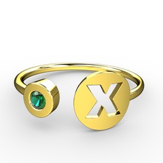 x Harfli Taşlı Yüzük - Yeşil kuvars 925 ayar altın kaplama gümüş yüzük #1ajv4r6