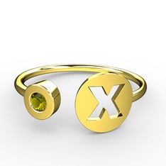 x Harfli Taşlı Yüzük - Peridot 14 ayar altın yüzük #1ef75b7