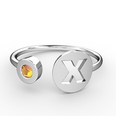 x Harfli Taşlı Yüzük - Sitrin 8 ayar beyaz altın yüzük #1niayx4