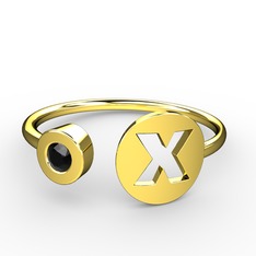 x Harfli Taşlı Yüzük - Siyah zirkon 18 ayar altın yüzük #1p7zm46