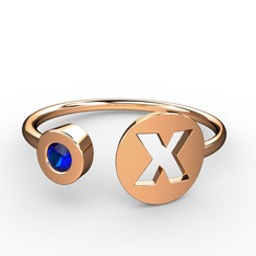x Harfli Taşlı Yüzük - Lab safir 925 ayar rose altın kaplama gümüş yüzük #3ynp2k