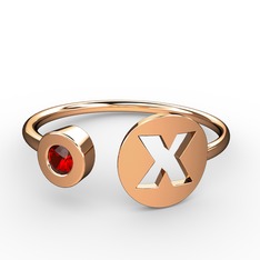 x Harfli Taşlı Yüzük - Garnet 8 ayar rose altın yüzük #4l6iem