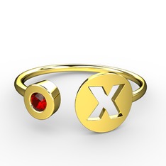 x Harfli Taşlı Yüzük - Garnet 925 ayar altın kaplama gümüş yüzük #9adcd0