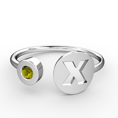 x Harfli Taşlı Yüzük - Peridot 14 ayar beyaz altın yüzük #ceek9l