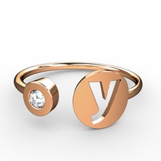 y Harfli Taşlı Yüzük - Beyaz zirkon 925 ayar rose altın kaplama gümüş yüzük #1syw0cq