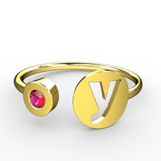 y Harfli Taşlı Yüzük - Rodolit garnet 18 ayar altın yüzük #zvs2g5
