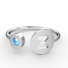 z Harfli Taşlı Yüzük - Akuamarin 18 ayar beyaz altın yüzük #1q513se