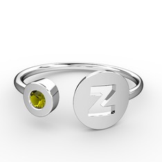 z Harfli Taşlı Yüzük - Peridot 14 ayar beyaz altın yüzük #1uj27bh