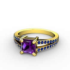 Ametist ve lab safir 18 ayar altın yüzük