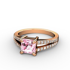 Mida Tektaş Yüzük - Pembe kuvars ve swarovski 14 ayar rose altın yüzük #10esk76