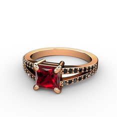 Garnet ve siyah zirkon 8 ayar rose altın yüzük