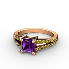 Mida Tektaş Yüzük - Ametist ve peridot 18 ayar rose altın yüzük #11d6kwt