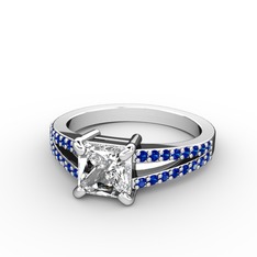 Mida Tektaş Yüzük - Swarovski ve lab safir 8 ayar beyaz altın yüzük #1212907