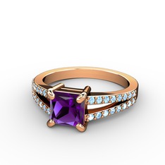 Mida Tektaş Yüzük - Ametist ve akuamarin 8 ayar rose altın yüzük #124sx4b