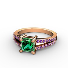 Mida Tektaş Yüzük - Yeşil kuvars ve ametist 18 ayar rose altın yüzük #1270un5