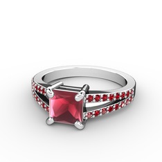 Mida Tektaş Yüzük - Kök yakut ve garnet 8 ayar beyaz altın yüzük #1374x6q