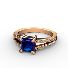 Mida Tektaş Yüzük - Lab safir ve dumanlı kuvars 18 ayar rose altın yüzük #13i7nm2