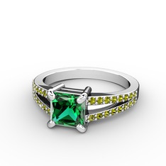 Mida Tektaş Yüzük - Yeşil kuvars ve peridot 14 ayar beyaz altın yüzük #14xu6o