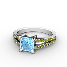 Mida Tektaş Yüzük - Akuamarin ve peridot 18 ayar beyaz altın yüzük #15dm7l3