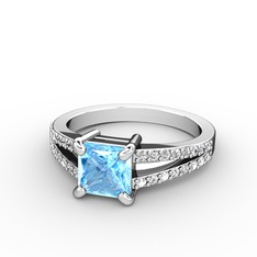 Mida Tektaş Yüzük - Akuamarin ve pırlanta 8 ayar beyaz altın yüzük (0.352 karat) #16bly72