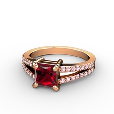 Garnet ve pembe kuvars 8 ayar rose altın yüzük