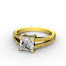 Mida Tektaş Yüzük - Swarovski ve sitrin 925 ayar altın kaplama gümüş yüzük #16od9ye