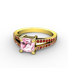 Mida Tektaş Yüzük - Pembe kuvars ve garnet 8 ayar altın yüzük #16vz4g1