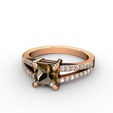 Mida Tektaş Yüzük - Dumanlı kuvars ve beyaz zirkon 18 ayar rose altın yüzük #16xhepg