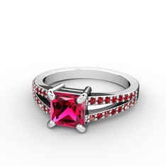 Mida Tektaş Yüzük - Rodolit garnet ve garnet 8 ayar beyaz altın yüzük #17fdkf2